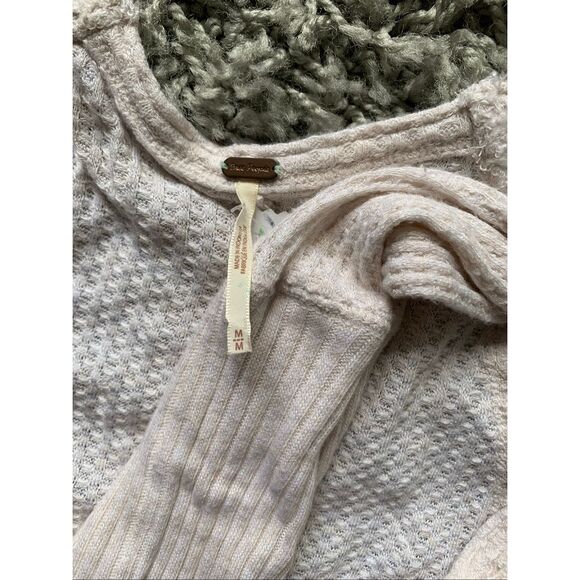 Free People Ventura Creamy Waffle Weave Thermal BOHO TUNIC SHIRT TOP sz M - Picture 5 of 8